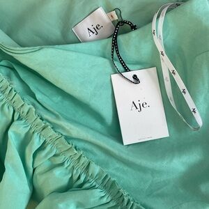 NWT Aje Bonjour Asymmetric One Shoulder Mini Dress in Marine Green